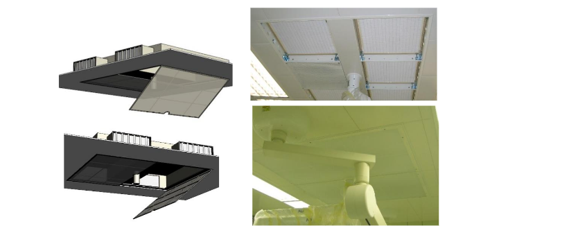 Fig. 1 - Laminar airflow ceiling illustration and photos