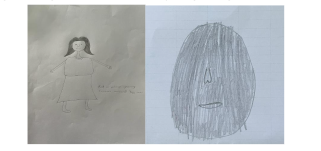 The image on the left illustrates when grandmother was normal, the image on the right illustrates when the entity changed her face.