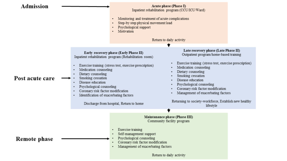 Step by step of Cardiovascular Rehabilitation (CR) based on disease phase (Adaptation from Izawa et al. 2019 with modifications)