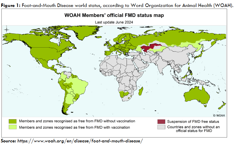 Figure 1: Foot-and-Mouth Disease world status, according to Word Organization for Animal Health (WOAH).