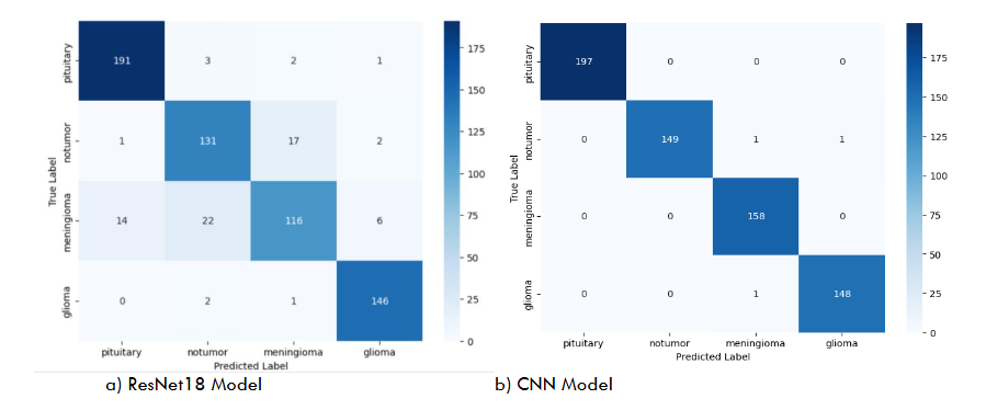 Confusion Matrices for CNN and ResNet18 Models on the Test Dataset.