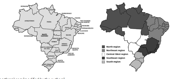 Figure 1 – Maps of the Brazilian states and regions. Source: iheartbrazil.com [modified by the authors]