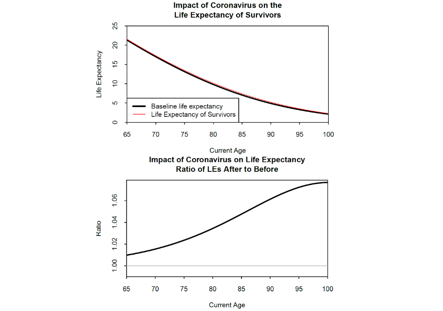 Figure 8: Impact on life expectancy of accelerated deaths for the worst-case extreme-mortality scenario