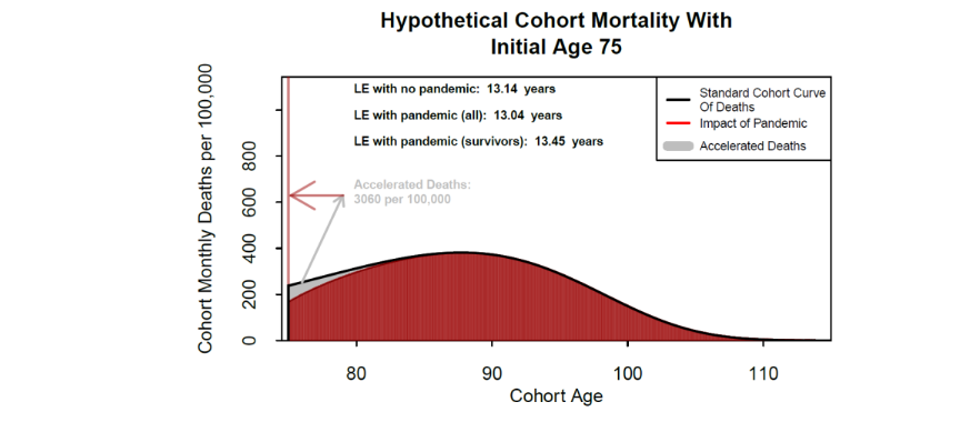 Figure 6: Impact of accelerated deaths for a cohort currently aged 75