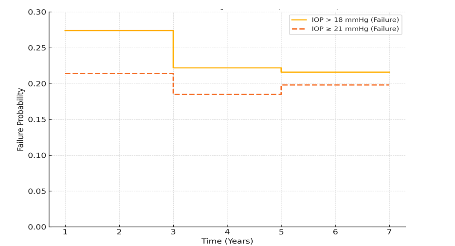 Figure 8: Cumulative probability of failure: Kaplan–Meier cumulative probability of failure following glaucoma drainage device surgery.