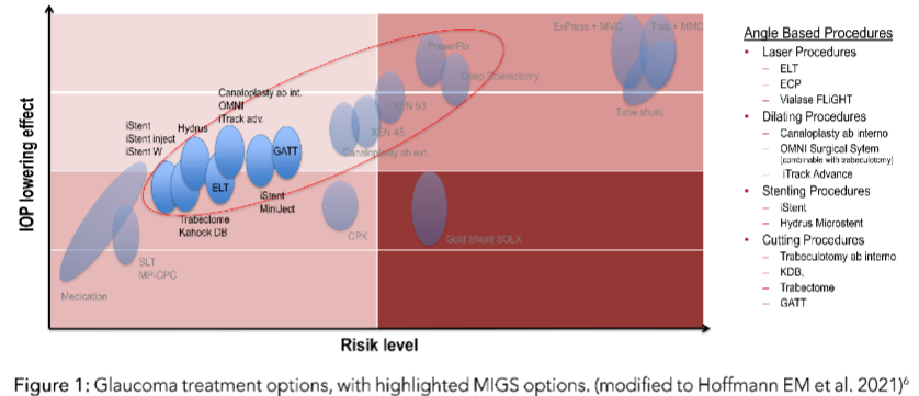 Figure 1: Glaucoma treatment options, with highlighted MIGS options (modified from Hoffman et al. 2021).