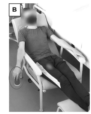 Fig. 9. After subjects were submitted with a particular mathematical problem to solve, without giving them the knowledge that a hidden rule could solve this problem easily and quickly. The subjects rested in a chair in a dark room with their eyes closed, while holding a bottle in their right hand (circled). They were told to report any mental content they could recall if the bottle fell. Subjects were at sleep onset when the bottle fell, which triggered their awakening, and they could report a hypnagogic hallucination. The subjects were now given the problem again with the hidden rule and they were able to present the solution almost directly by cracking the rule, in contrast to control subjects.