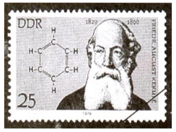 Fig.8. Right. The German chemist Friedrich Kekulé (1829-1896) dreamed from a snake biting in his own tail. This inspired him to believe in the ring structure of the molecule benzene.