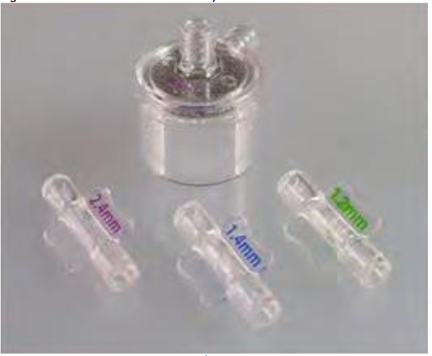 Figure 10C: Sample of sterile luer-to-luer transfer used in maintaining sterile chain in centrifugation, graduated 2.4, 1.4, and 1.2 internal diameters for micronization and prior to Nanofat creation, and for loading treatment syringes depending on surgeon preference or site needs