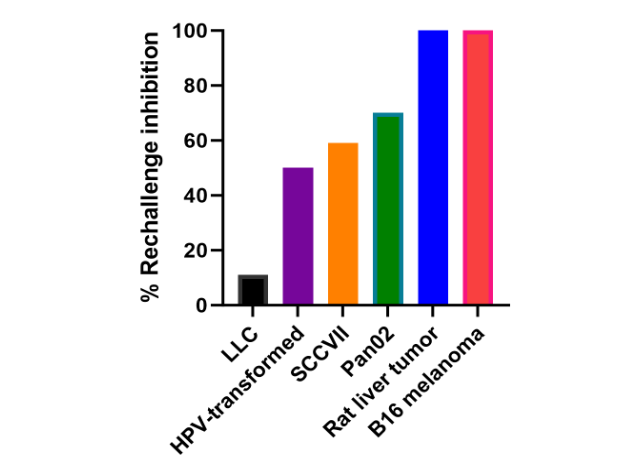 Figure 4. Rechallenge tumor inhibition varies with tumor type, suggesting varying amounts of CD8+ T-cell production (reprinted with permission)