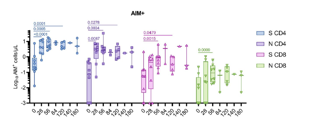 Figure 4: Anti-SARS-CoV-2 CD4+ and CD8+ T-Cell Responses following Vaccination with GEO-CM04S1 of Patients with Blood Cancers following Cellular Therapies