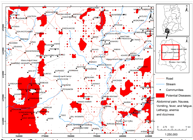 Fig. 1 Locations of Disease-Causing Elements: Hotspots in the Wassa Traditional Area Studied (modified after. 3)