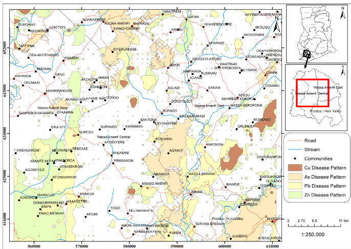 Fig. 13 Merged Disease Hotspots Map Derived from Soils in Wass Traditional Areas
