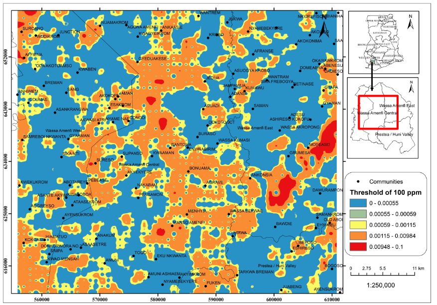 Fig. 6 Copper (Cu) concentration levels in soils of Wassa Traditional Areas