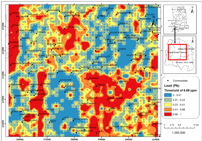 Fig. 7 Lead (Pb) Concentration Levels in Soils of Wassa Traditional Areas