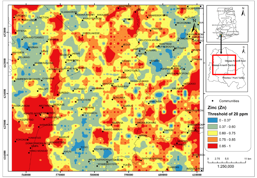 Fig. 8 Zinc (Zn) concentration levels in soils of Wassa Traditional Areas