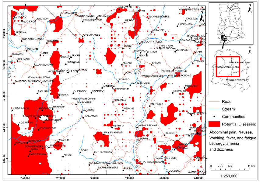 Fig. 12 Zinc (Zn) related disease hotspots map derived from soils in Wassa Traditional Areas