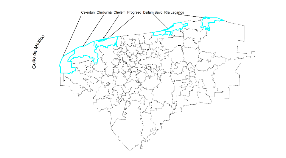 Figure 3. Coastal municipalities under study in the State of Yucatan.