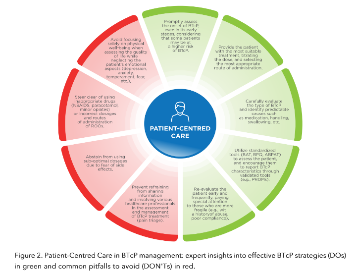 Patient-Centred Care in BtCP management: expert insights into effective BtCP strategies (DOs) in green and common pitfalls to avoid (DON’Ts) in red.