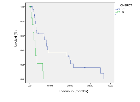 Figure 2. Overall survival according to CNS surgery.