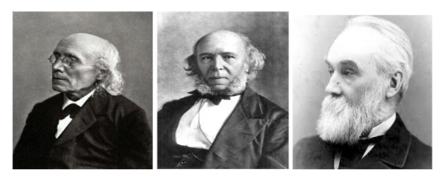 Figure 10. Three thinkers contributed significantly to the understanding of consciousness and the mind from different perspectives: Fechner founder of psychophysics and pioneer of quantitative approaches to the study of mind, father of experimental psychology and psychophysics, Spencer through social and evolutionary philosophy, and Jackson through neurology and clinical observations.