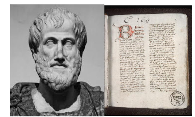 Figure 1. Aristoteles (left) and version of his book ”De Anima”(right) by Jean Buridan, an influential 14th century French philosopher.
