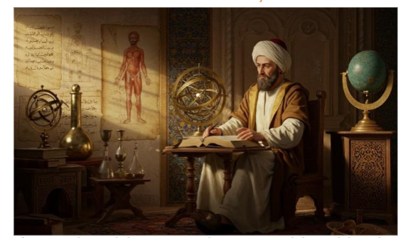 Figure 8. Ibn Rushd (Averroes), the great Cordoban philosopher, physician and judge, whose doctrine of a universal intellect shaped major debates in Islamic and Western thought. His rationalist vision contrasted sharply with the mystical insights of Ibn ʿArabi, and their famed encounter epitomizes the timeless tension between reason and spiritual intuition.