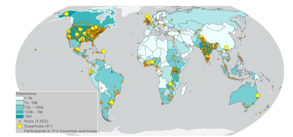 Map of global ECHO hubs demonstrates reach of the telementoring model & potential for scalability of our intervention.