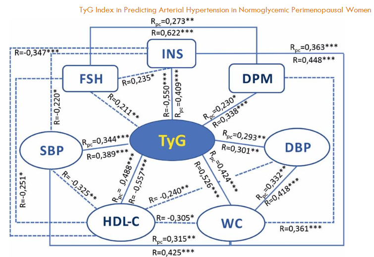 ROC curve of diagnostic ability of TYG indicator for predicting the presence of hypertension in normoglycemic perimenopausal women.