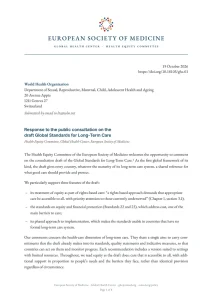 First page of the consultation response WHO Draft Global Standards for Long-Term Care
